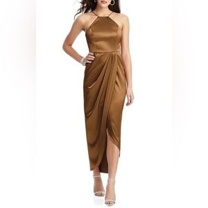 Nordstrom NWT Halter midi dress with draped tulip skirt size 14R Toffee color
